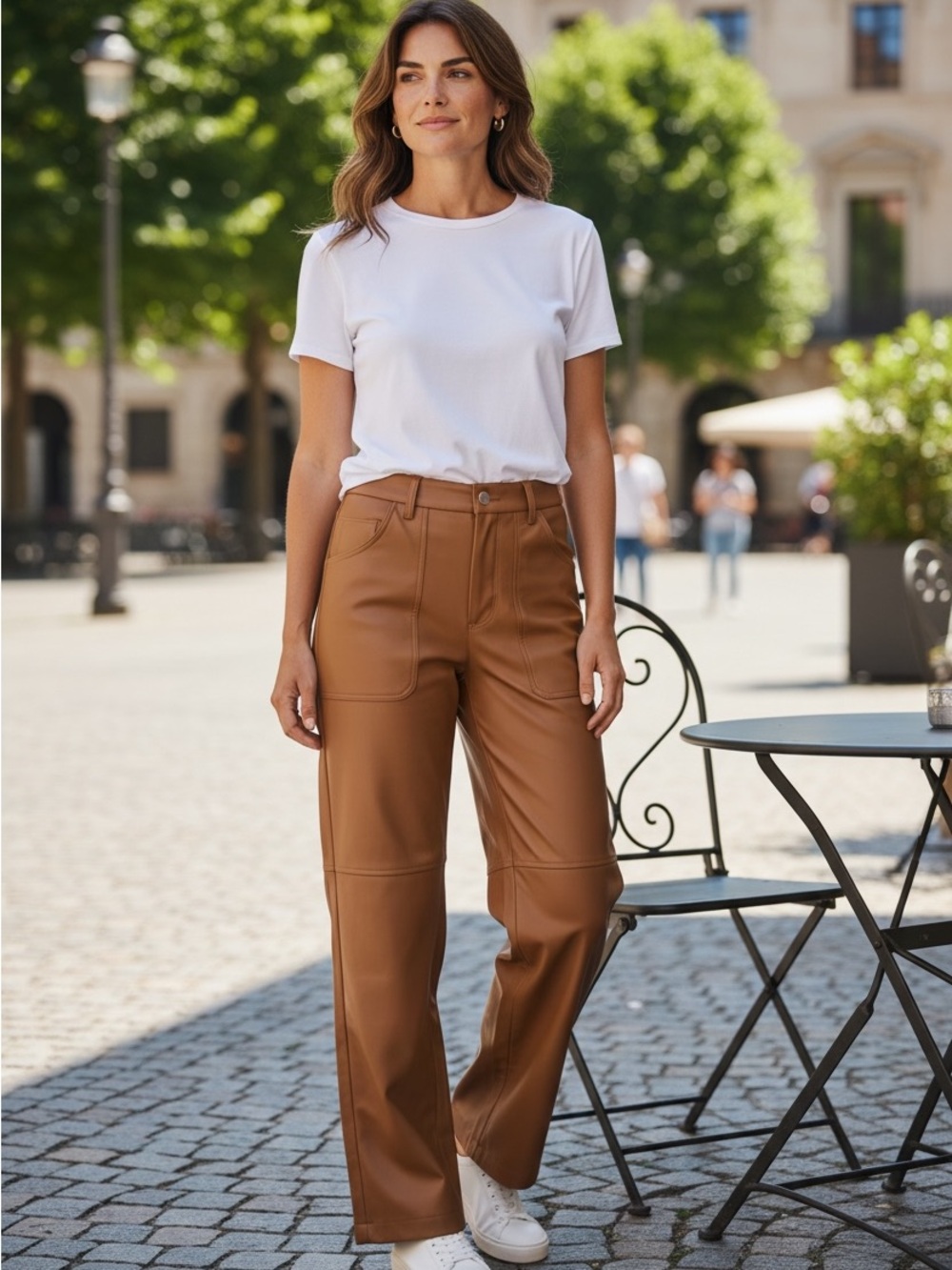 Blank NYC Cognac Wide-Leg Faux-Leather Pants